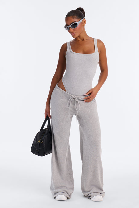 Cut To The Chase Bodysuit Pant Set - Heather Grey