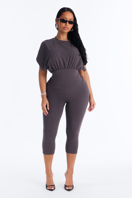 Tiana Cinched Capri Set - Charcoal