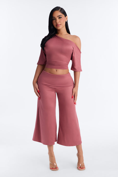 Maria Off Shoulder Gaucho Pant Set - Rose