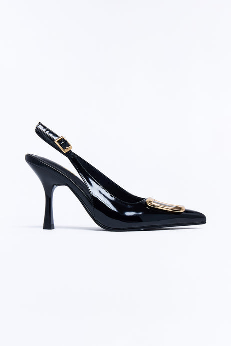 Dia Hardware Patent Slingback Pumps