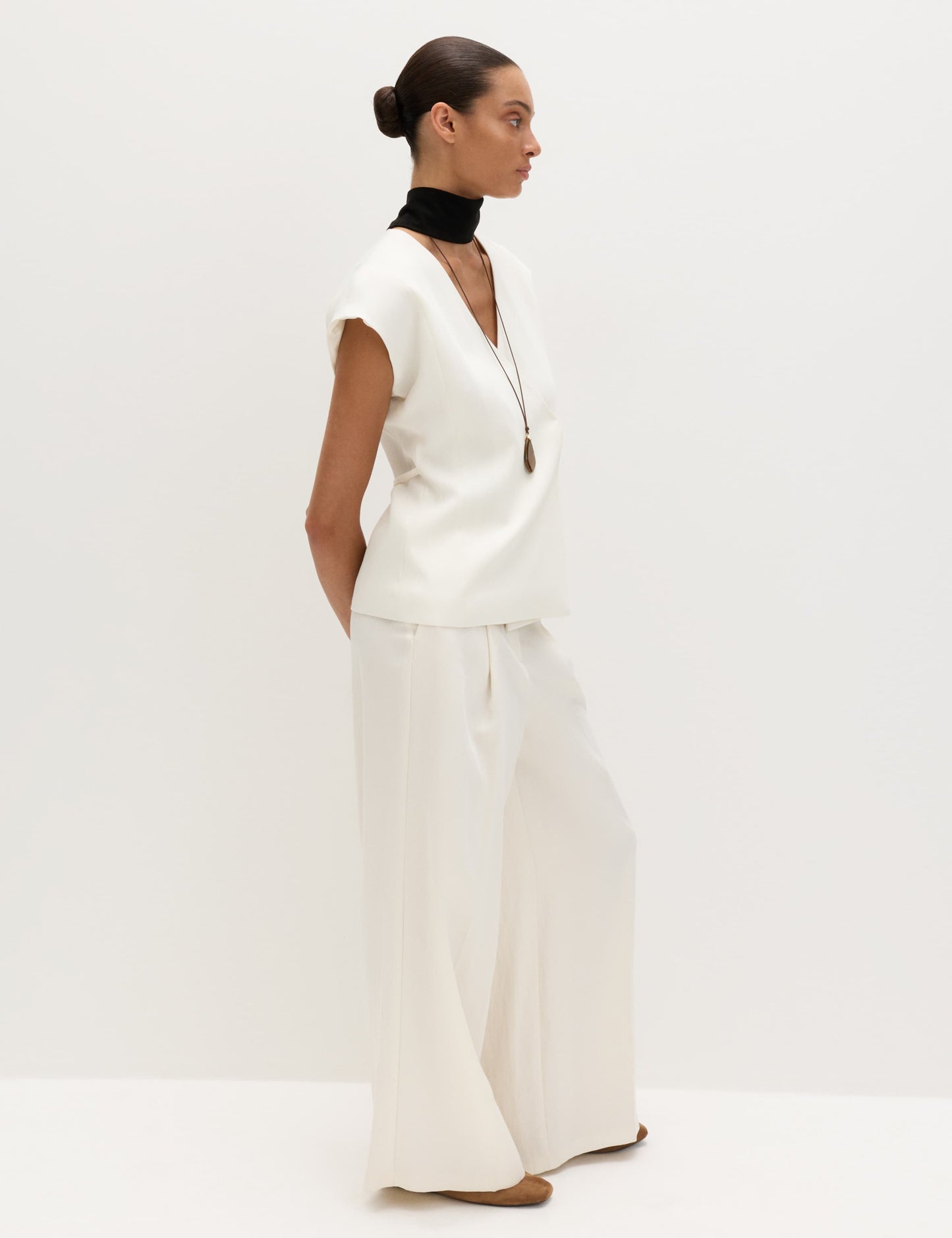 Tie Front Wrap Detail Waistcoat with Linen