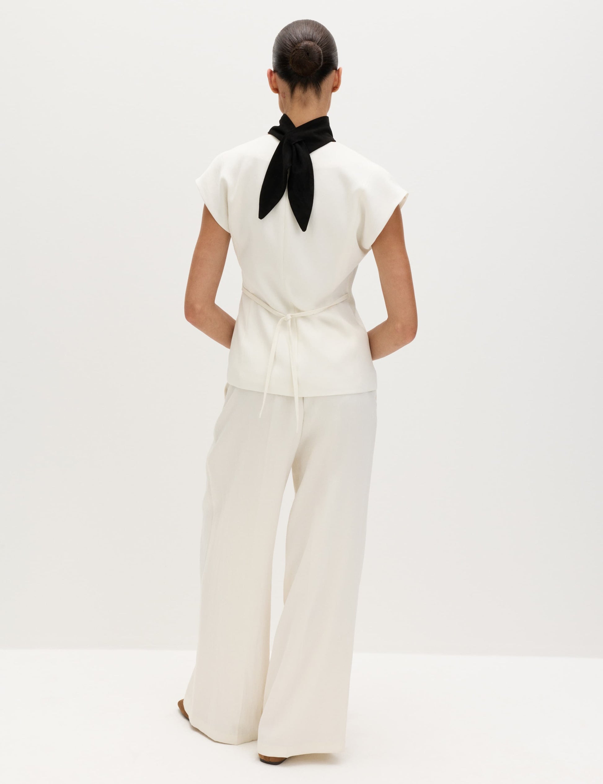 Tie Front Wrap Detail Waistcoat with Linen