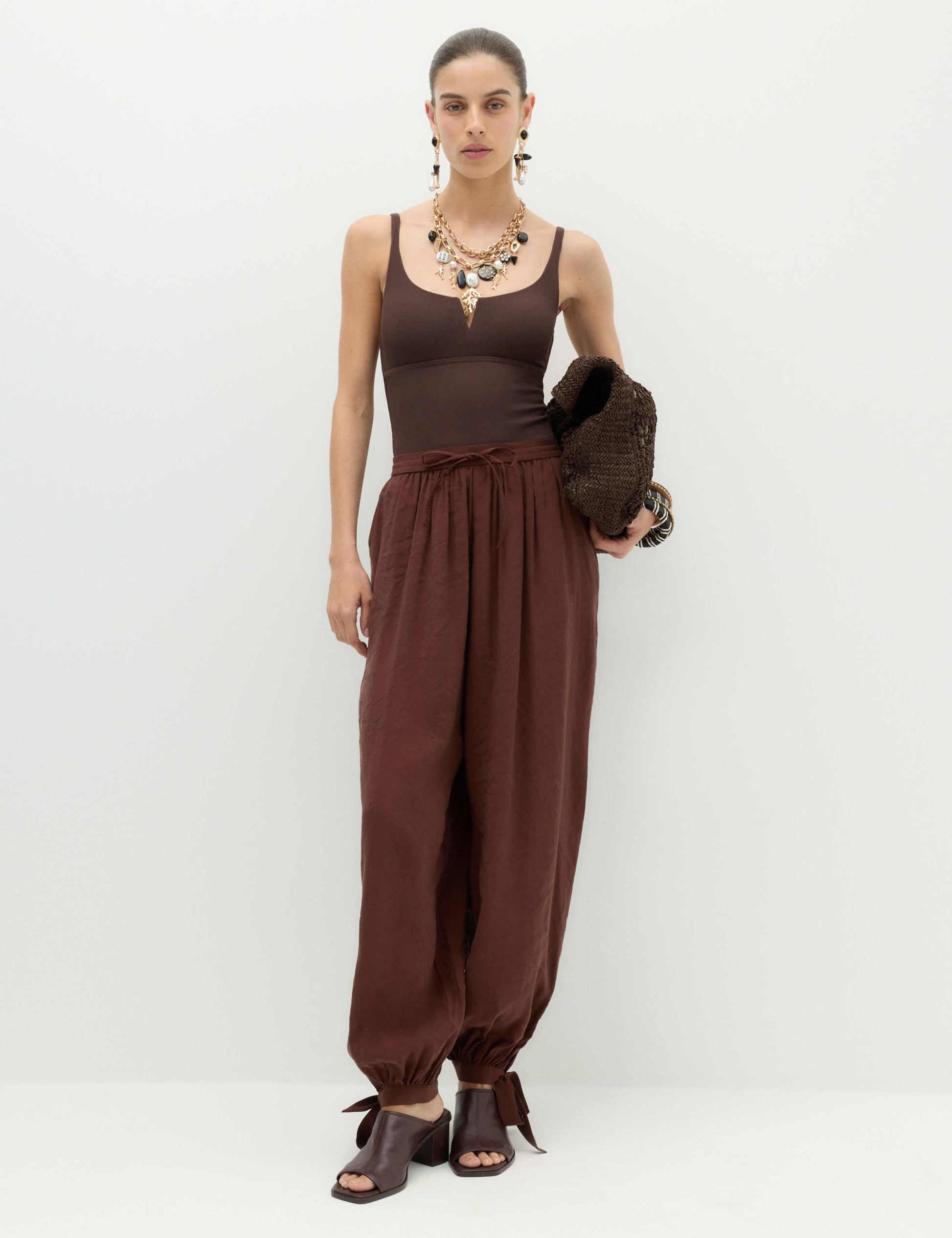 Tie Hem Drawstring Balloon Trousers
