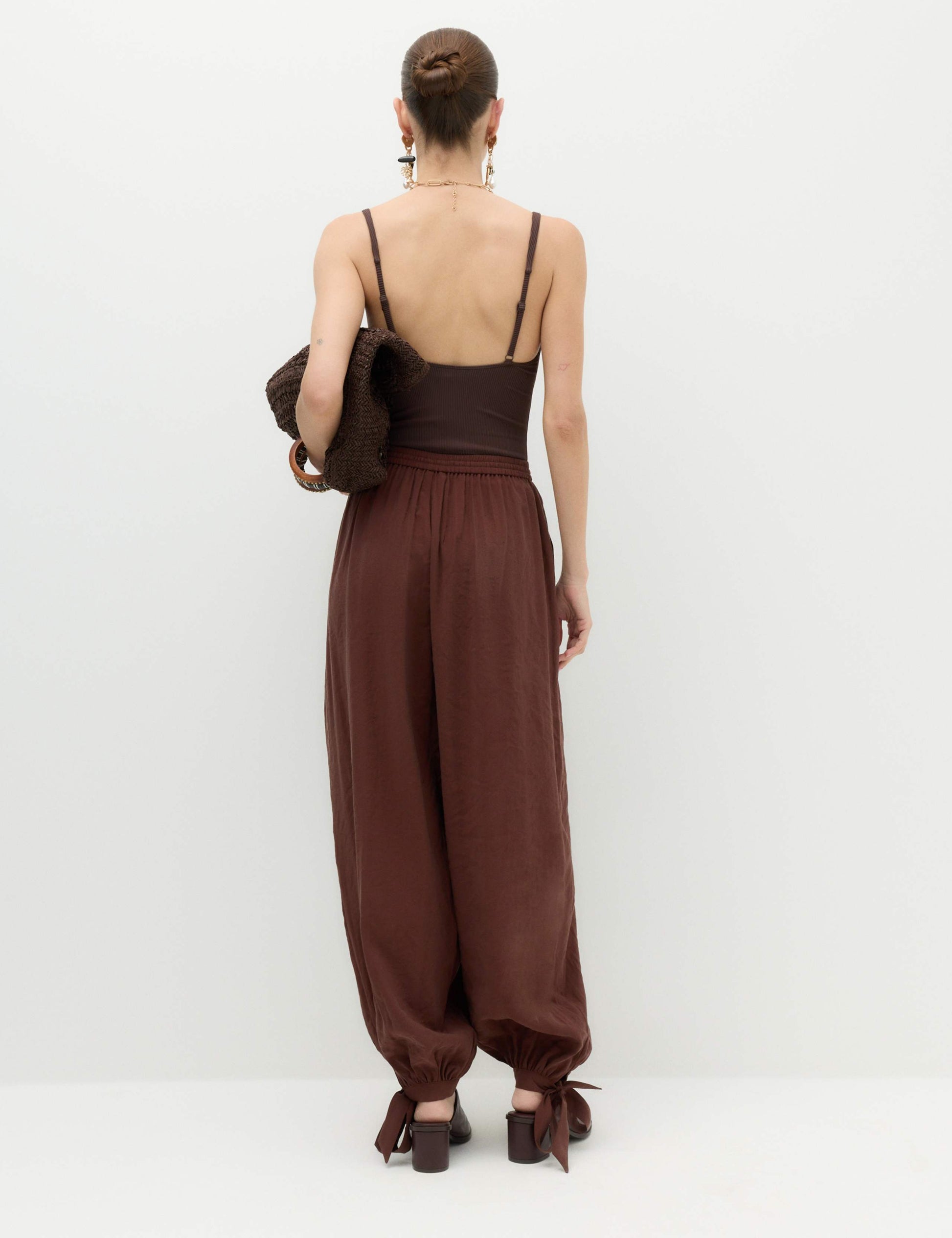 Tie Hem Drawstring Balloon Trousers