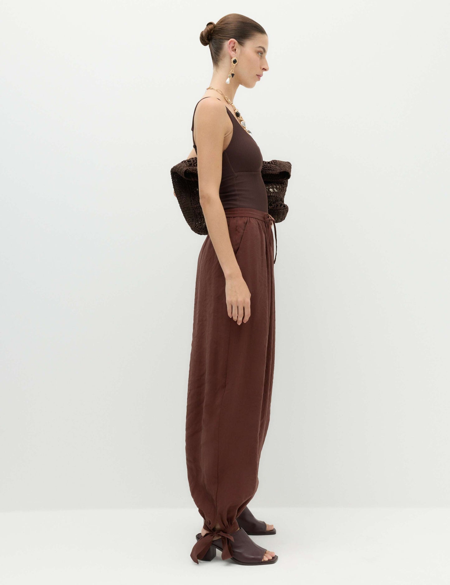Tie Hem Drawstring Balloon Trousers