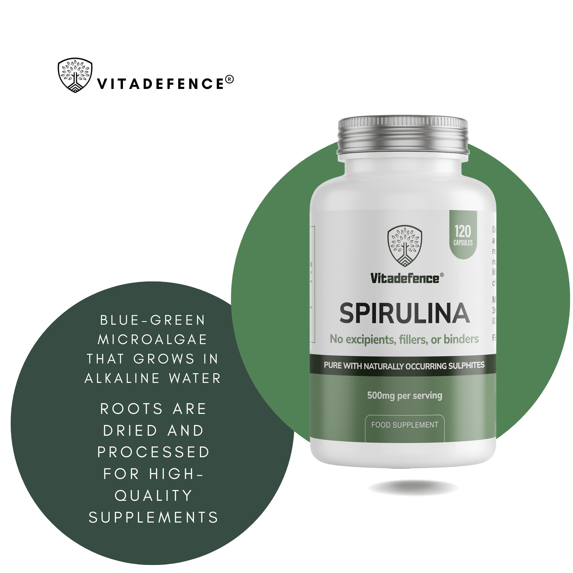 Vitadefence® Spirulina | 500 mg Vegan Capsules – 120 Count - Interactive Group