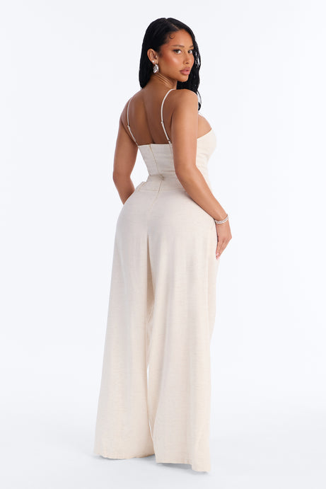 Amara Linen Wide Leg Jumpsuit - Oatmeal
