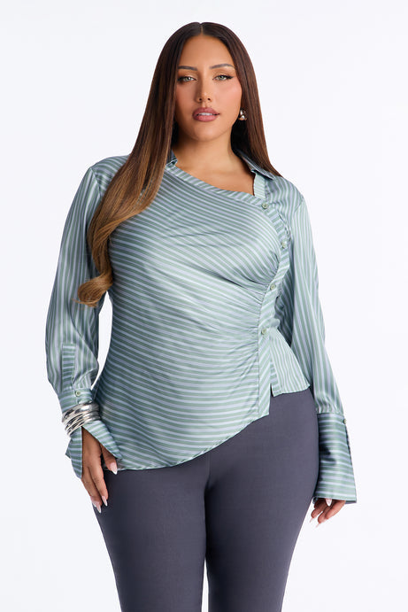 Office Cool Asymmetrical Striped Satin Shirt