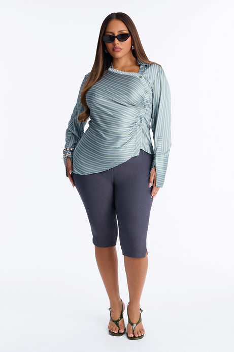 Office Cool Asymmetrical Striped Satin Shirt