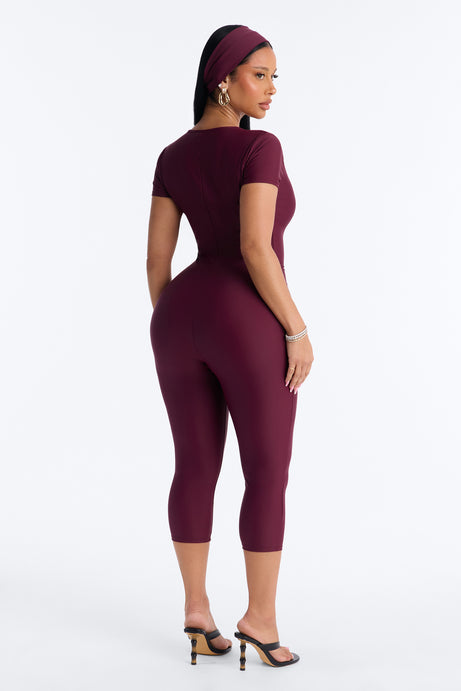 Mia Plunge Neck 2 piece Capri Jumpsuit - Burgundy