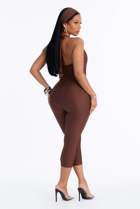 Lia Two Piece Capri Pant Jumpsuit - Chocolate