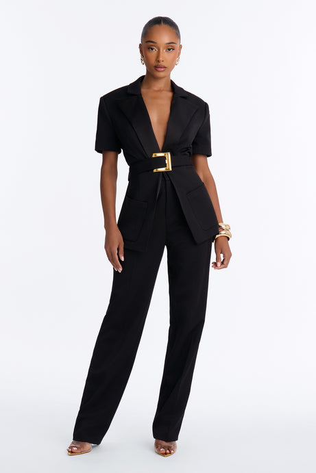 Serving Business Belted Pant Set - Black