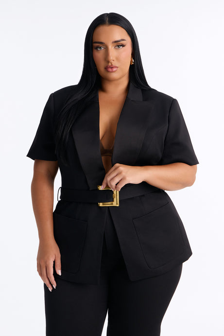 Serving Business Belted Pant Set - Black