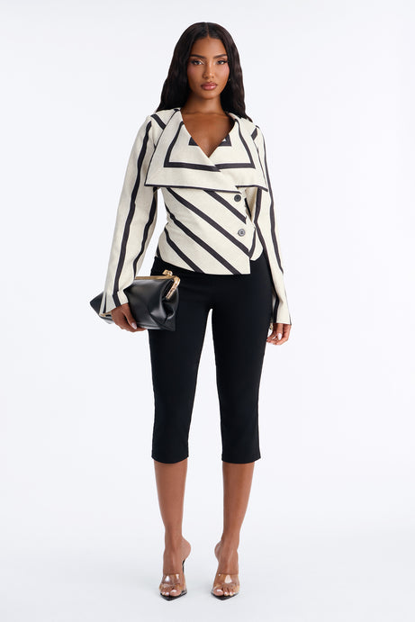 Florence Fitted Oversized Collar Striped Blazer - Natural/Combo