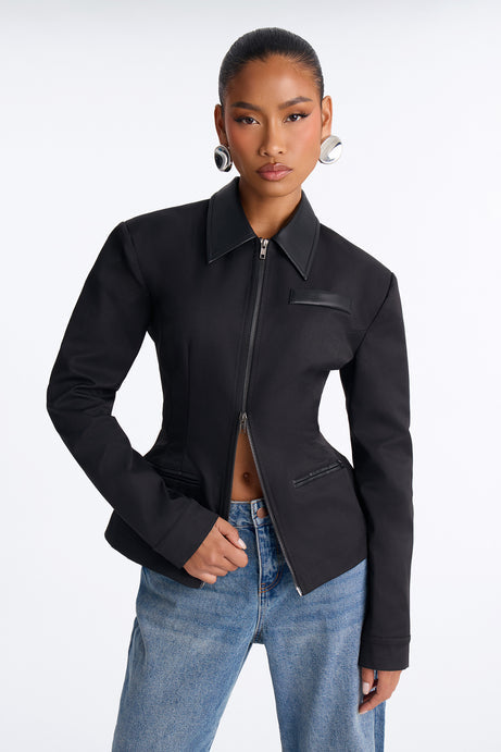 Own The Room Hourglass Twill Work Jacket - Black