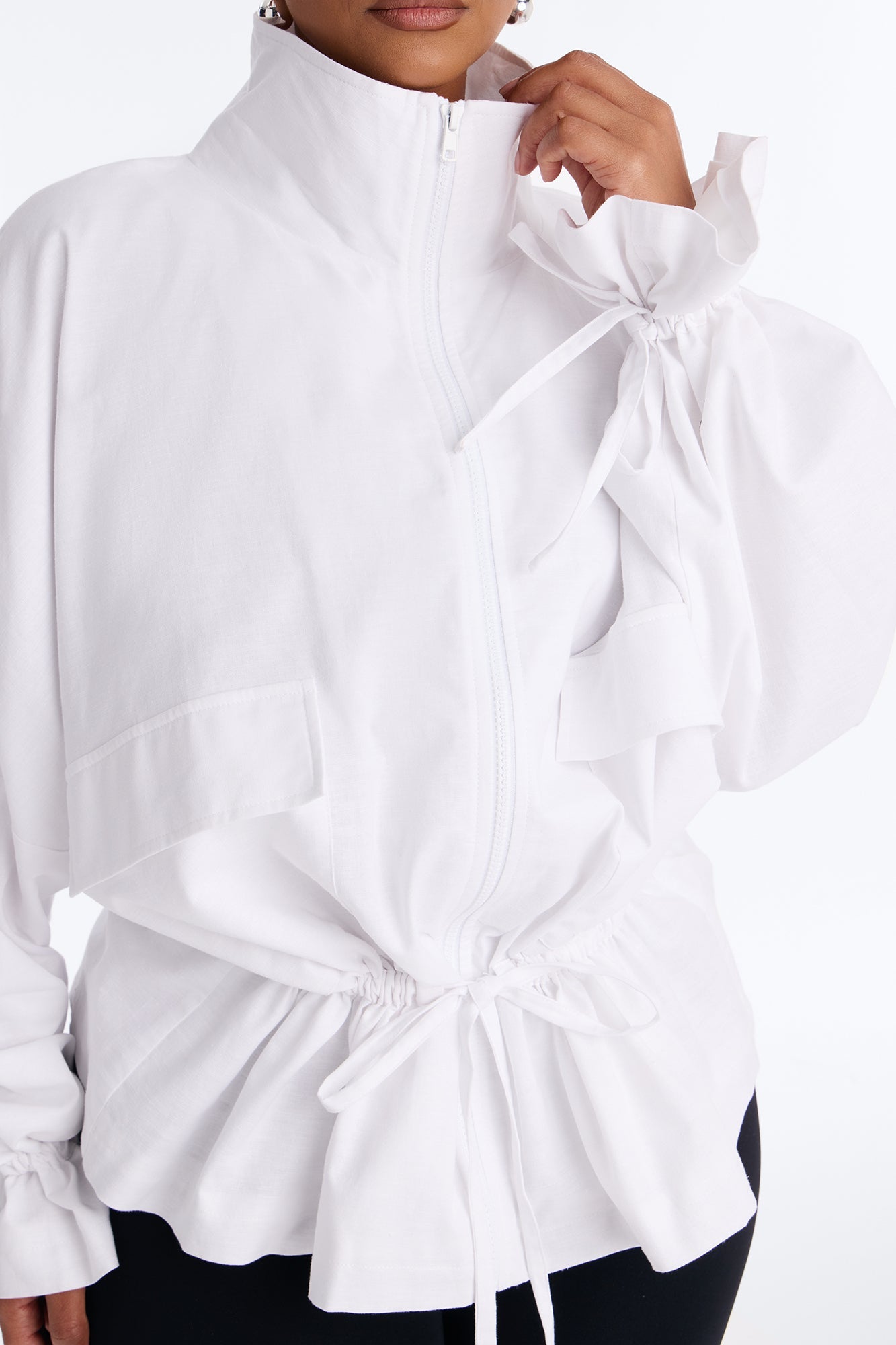 Effortless Linen Funnel Neck Anorak Jacket - White