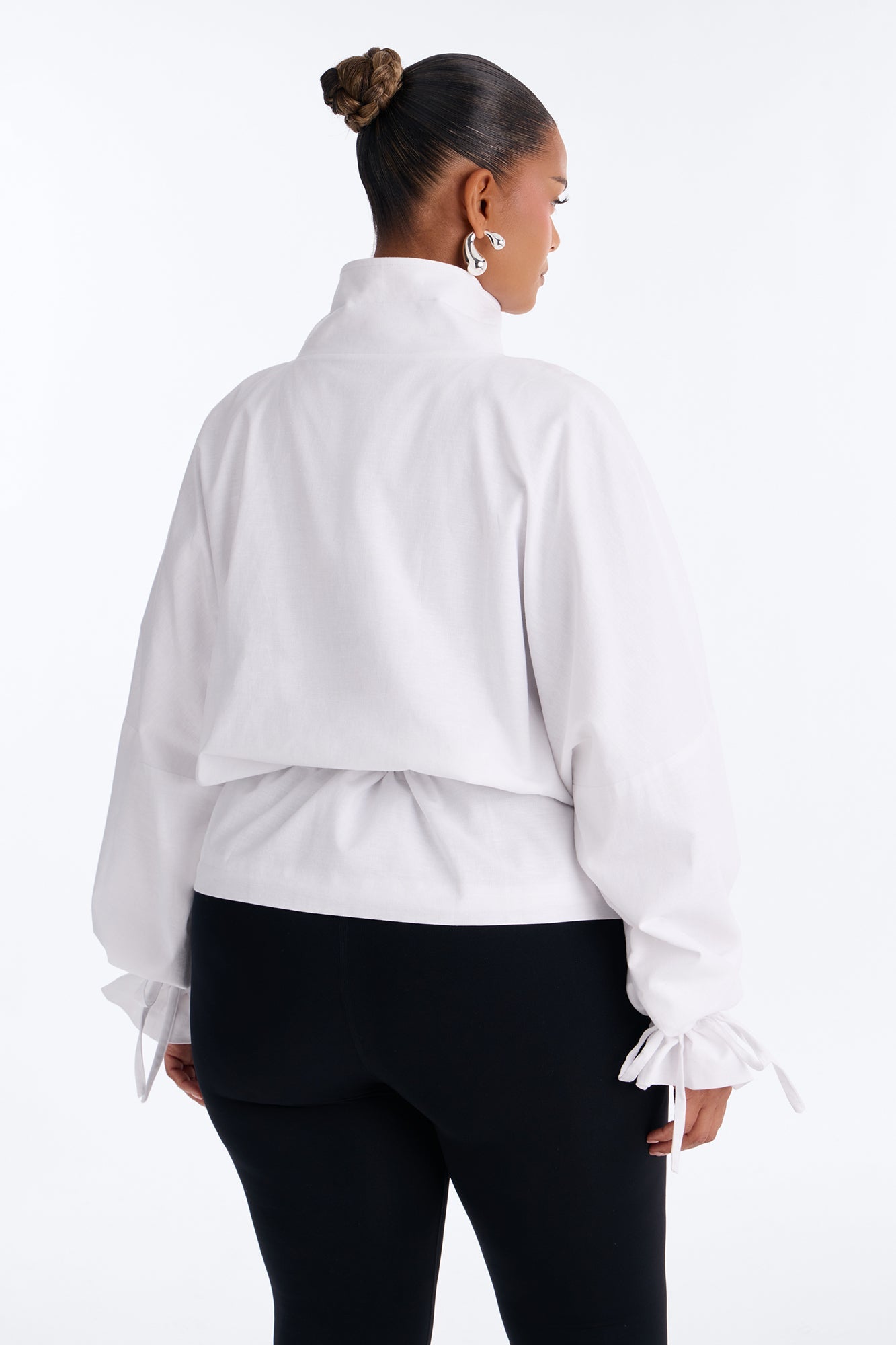 Effortless Linen Funnel Neck Anorak Jacket - White