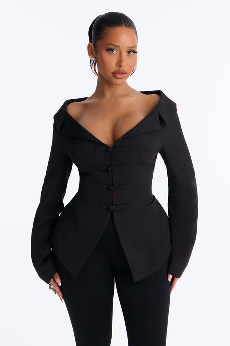 Francesca Open Shoulder Frog Closure Blazer