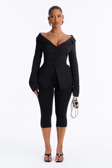 Francesca Open Shoulder Frog Closure Blazer