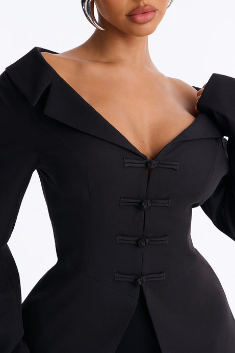 Francesca Open Shoulder Frog Closure Blazer