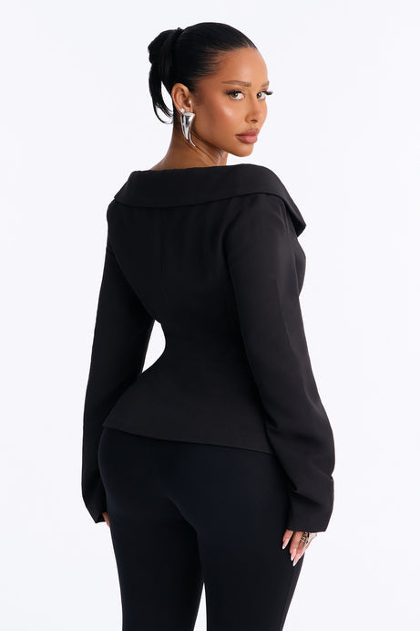 Francesca Open Shoulder Frog Closure Blazer
