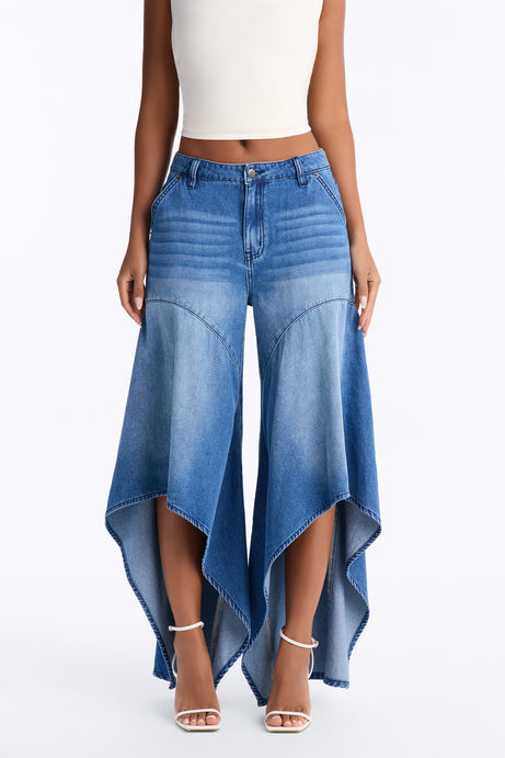 Malibu Cropped High Low Hem Wide Leg Jeans