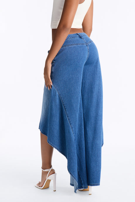 Malibu Cropped High Low Hem Wide Leg Jeans