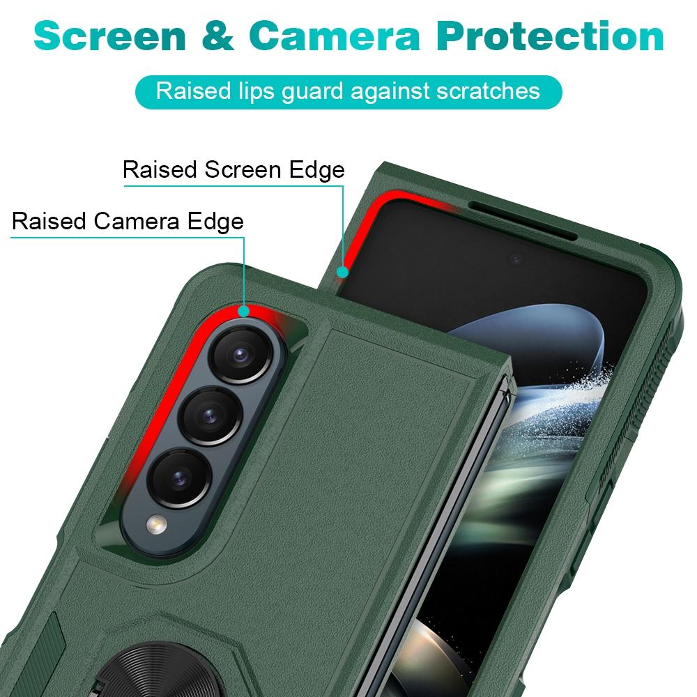 NNEDSZ Galaxy Z Fold 4 Tpu Shockproof Case With Ring - 2 In 1 Design - Dark Green - Interactive Group
