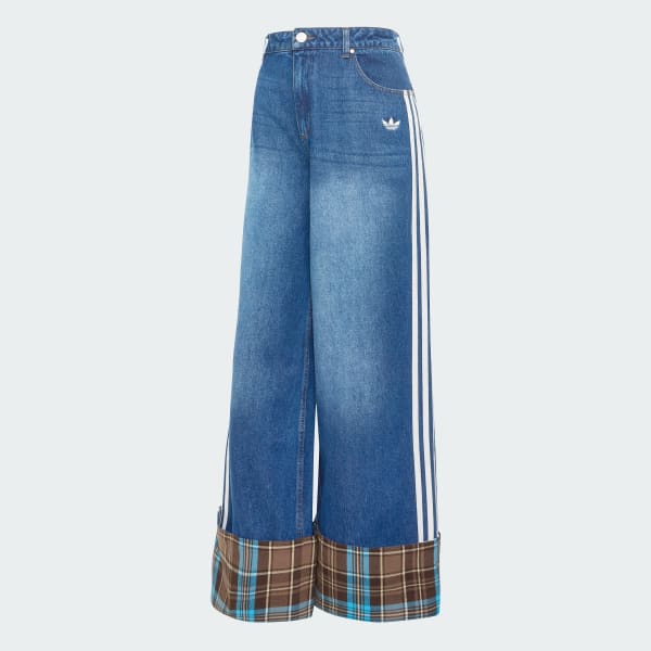 VINTAGE WIDE LEG JEANS WITH CHECKED SEAM