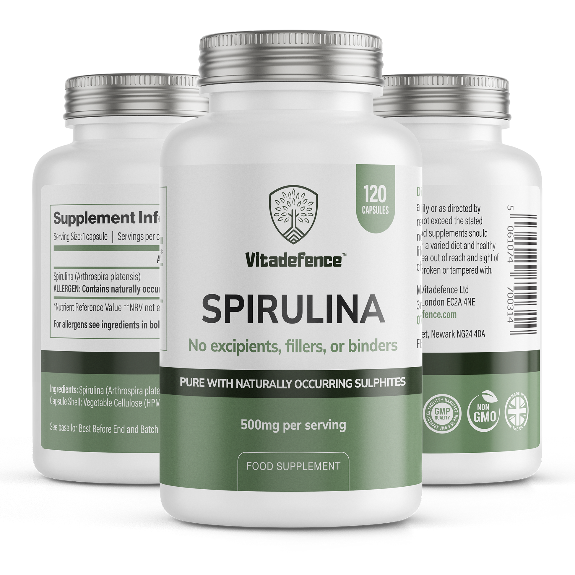 Vitadefence® Spirulina | 500 mg Vegan Capsules – 120 Count - Interactive Group