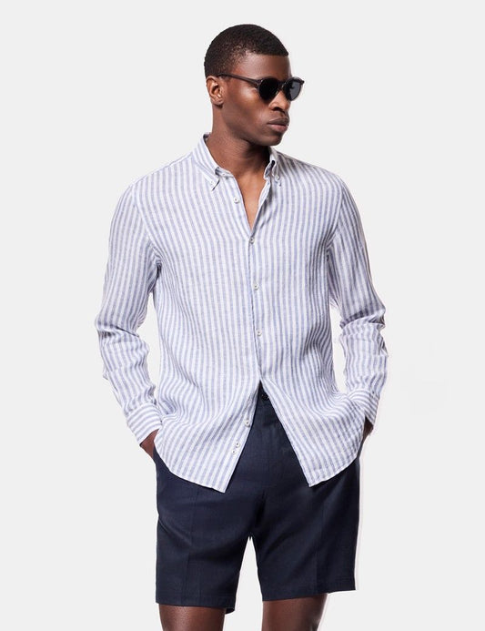Navy & White Stripe Linen Shirt