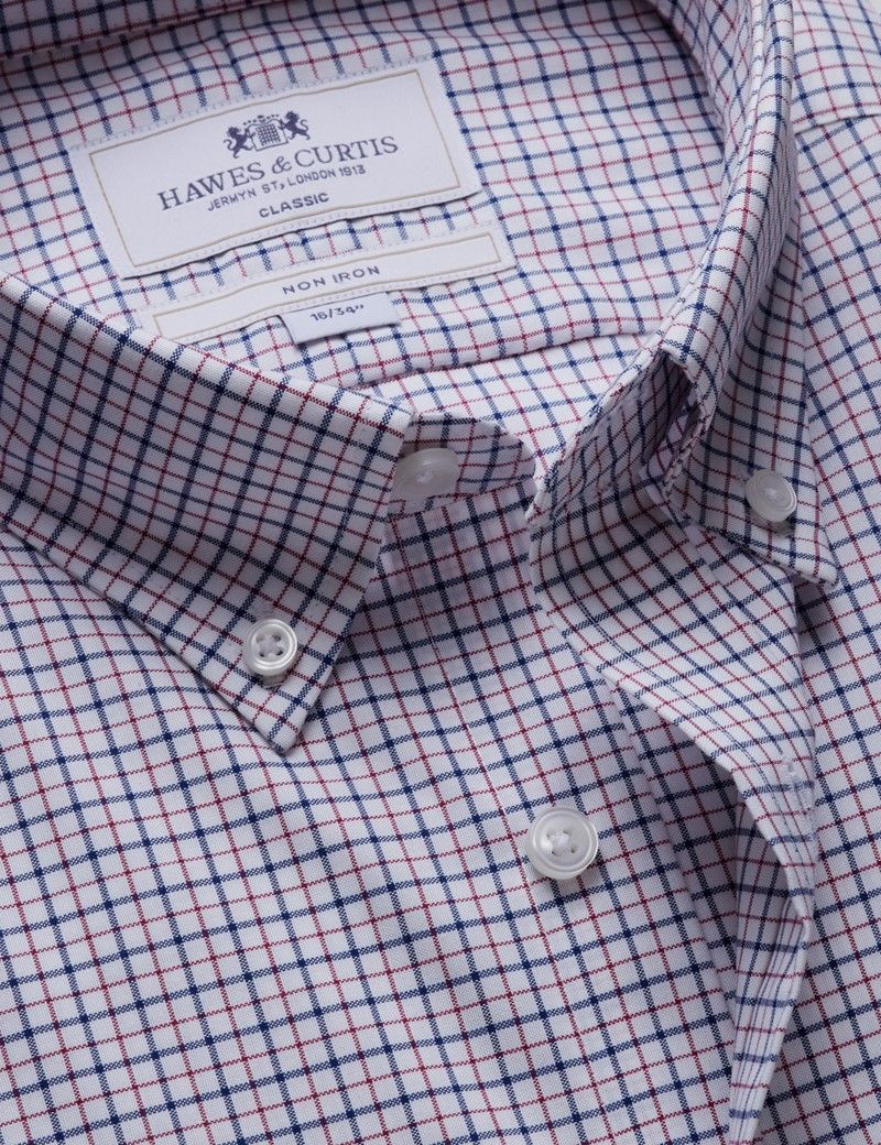 Classic Fit Navy & Red Multi Check Non-Iron Oxford Shirt
