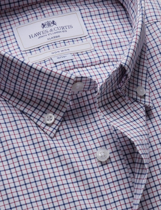 Classic Fit Navy & Red Multi Check Non-Iron Oxford Shirt