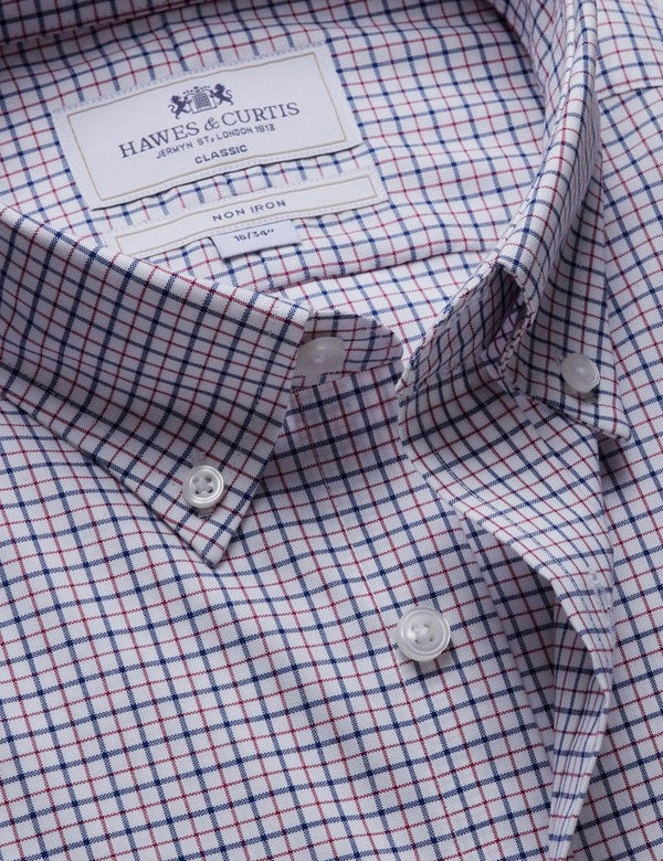 Classic Fit Navy & Red Multi Check Non-Iron Oxford Shirt