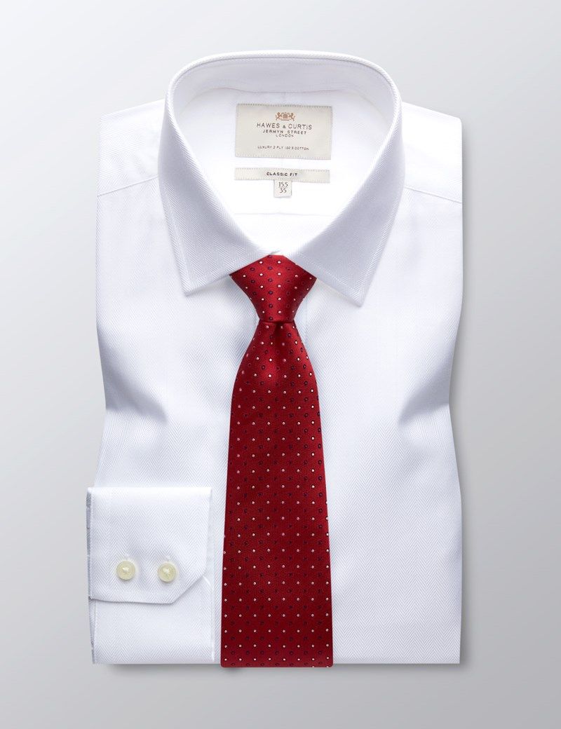Classic Fit White Herringbone Shirt