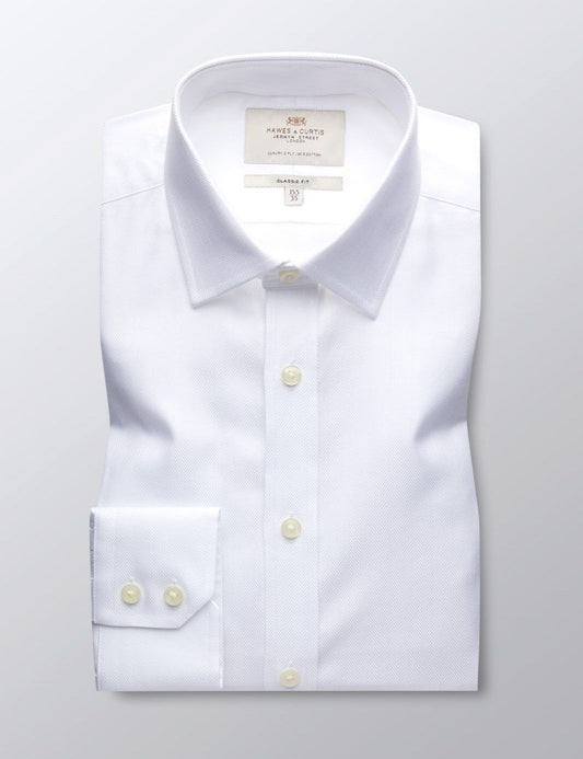 Classic Fit White Herringbone Shirt