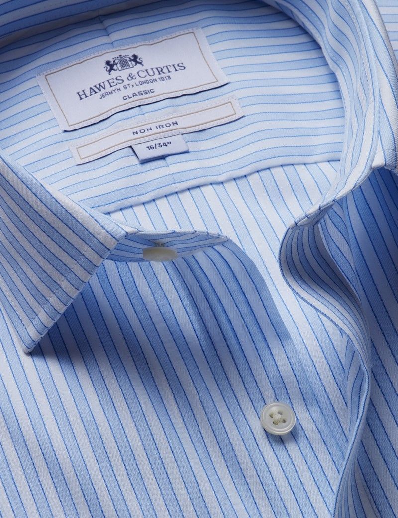 Classic Fit Blue & White Guarded Stripe Non-Iron Shirt