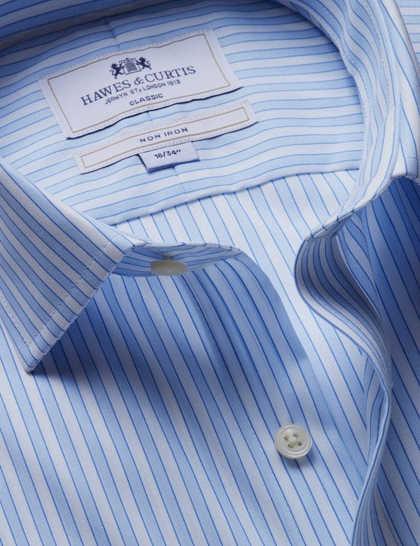 Classic Fit Blue & White Guarded Stripe Non-Iron Shirt