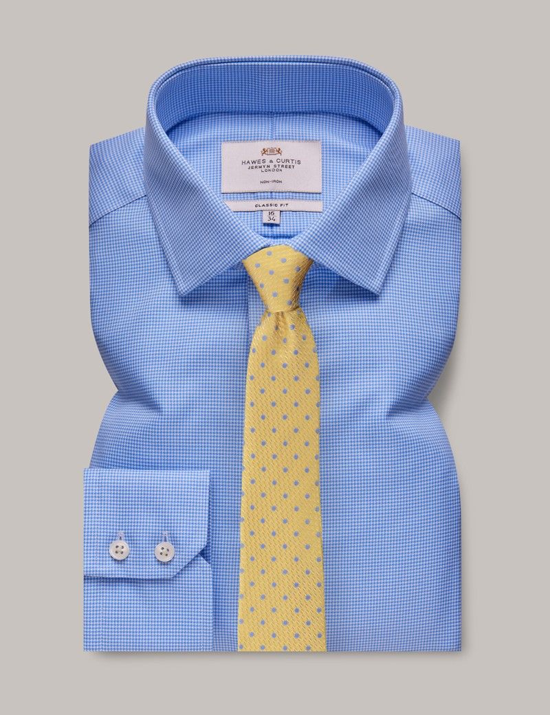 Classic Fit Blue & White Dogtooth Twill Non-Iron Shirt