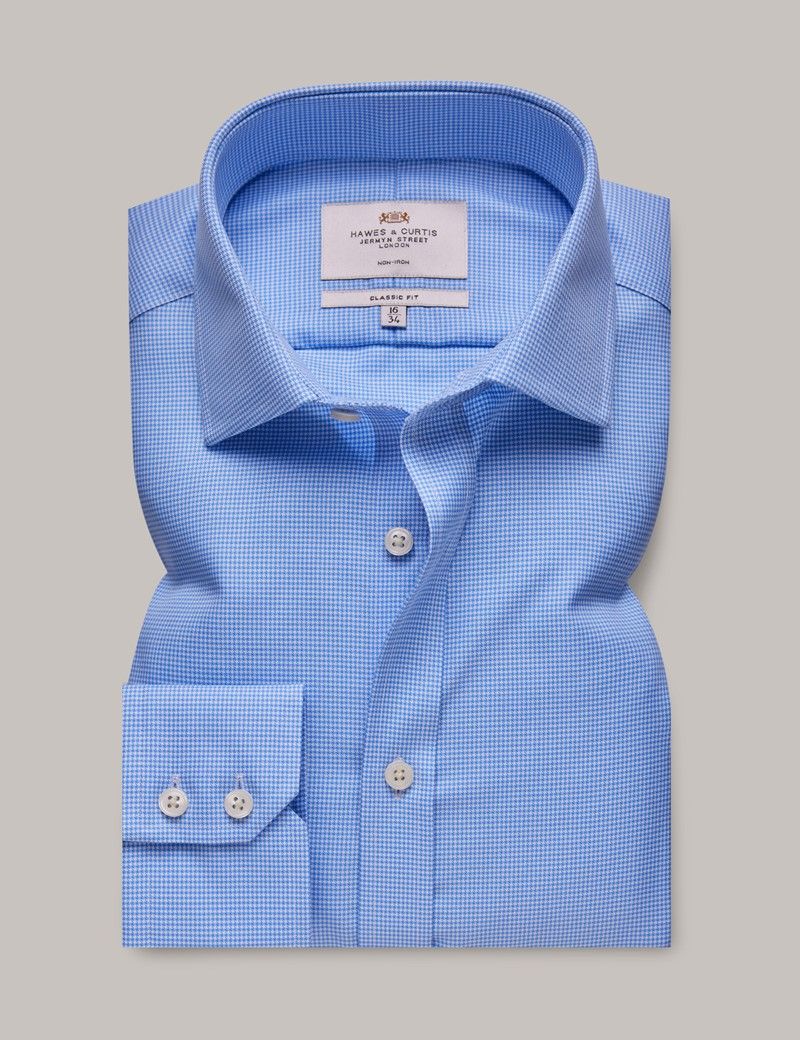 Classic Fit Blue & White Dogtooth Twill Non-Iron Shirt