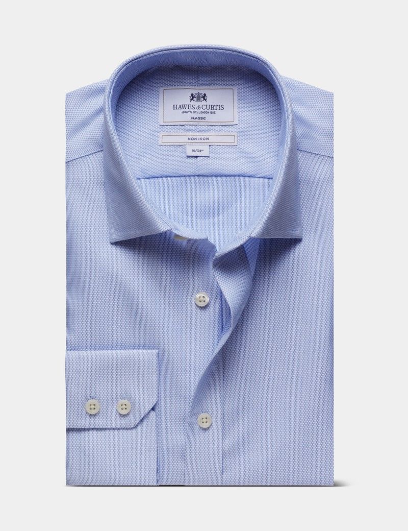 Classic Fit Blue & White Textured Weave Non-Iron Shirt