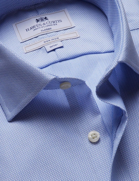Classic Fit Blue & White Textured Weave Non-Iron Shirt