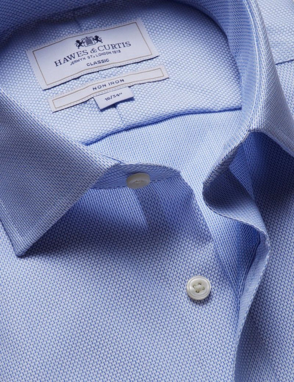 Classic Fit Blue & White Textured Weave Non-Iron Shirt