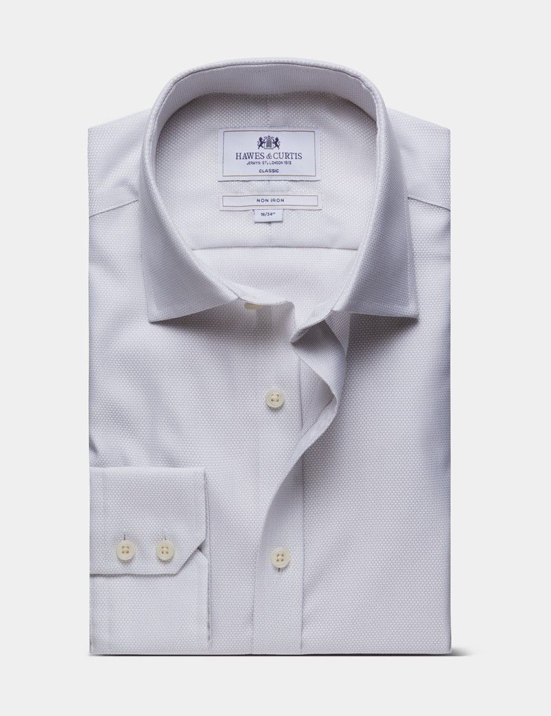 Classic Fit Grey & White Textured Weave Non-Iron Shirt