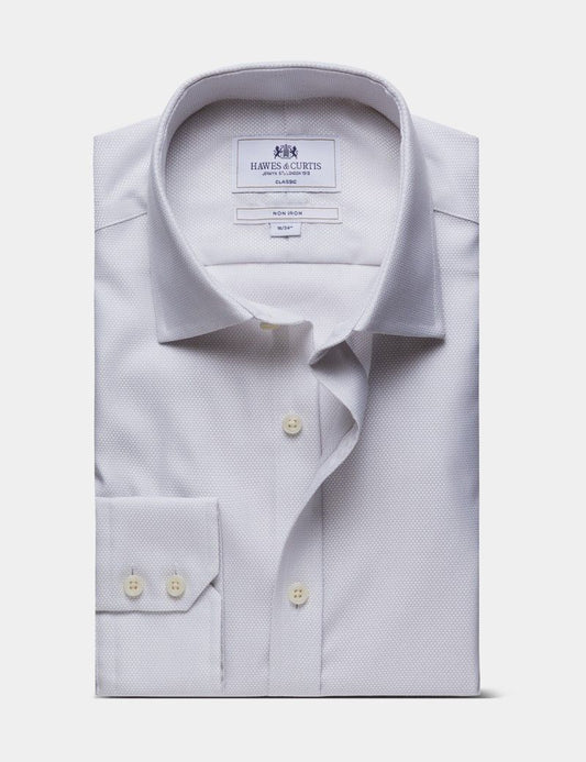 Classic Fit Grey & White Textured Weave Non-Iron Shirt