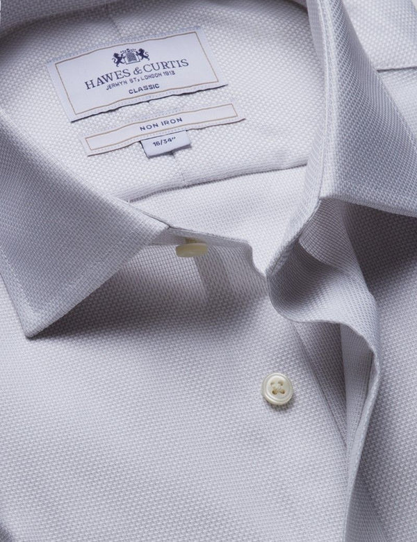 Classic Fit Grey & White Textured Weave Non-Iron Shirt