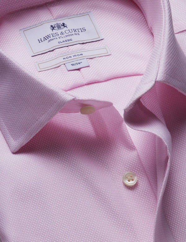 Classic Fit Pink & White Textured Weave Non-Iron Shirt
