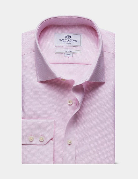 Classic Fit Pink & White Textured Weave Non-Iron Shirt