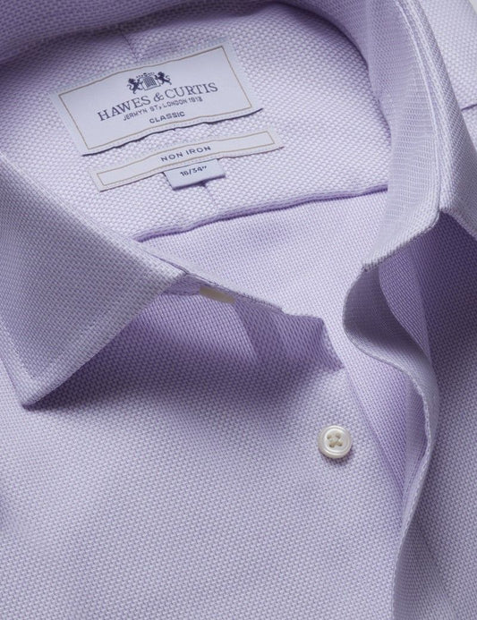 Classic Fit Lilac & White Textured Weave Non-Iron Shirt