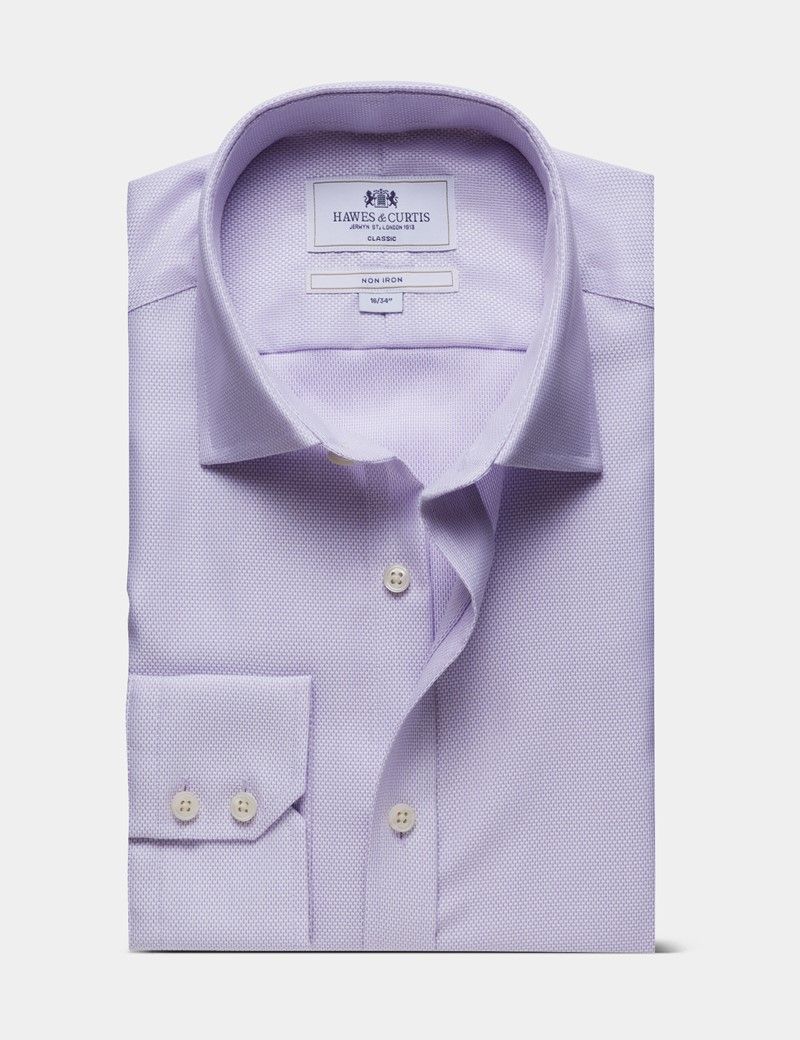 Classic Fit Lilac & White Textured Weave Non-Iron Shirt
